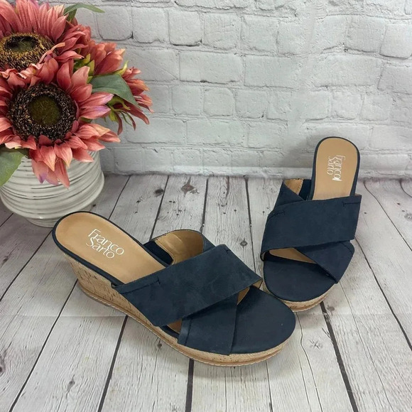 franco sarto navy cinch wedge Sandals size 9.5 EUR 39.5 - Picture 2 of 9